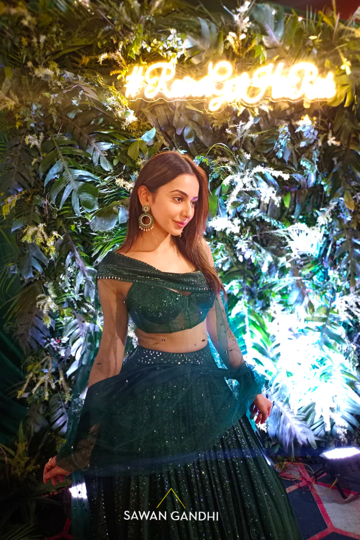 Rakul Preet Singh in Lumiere Green sequins lehenga