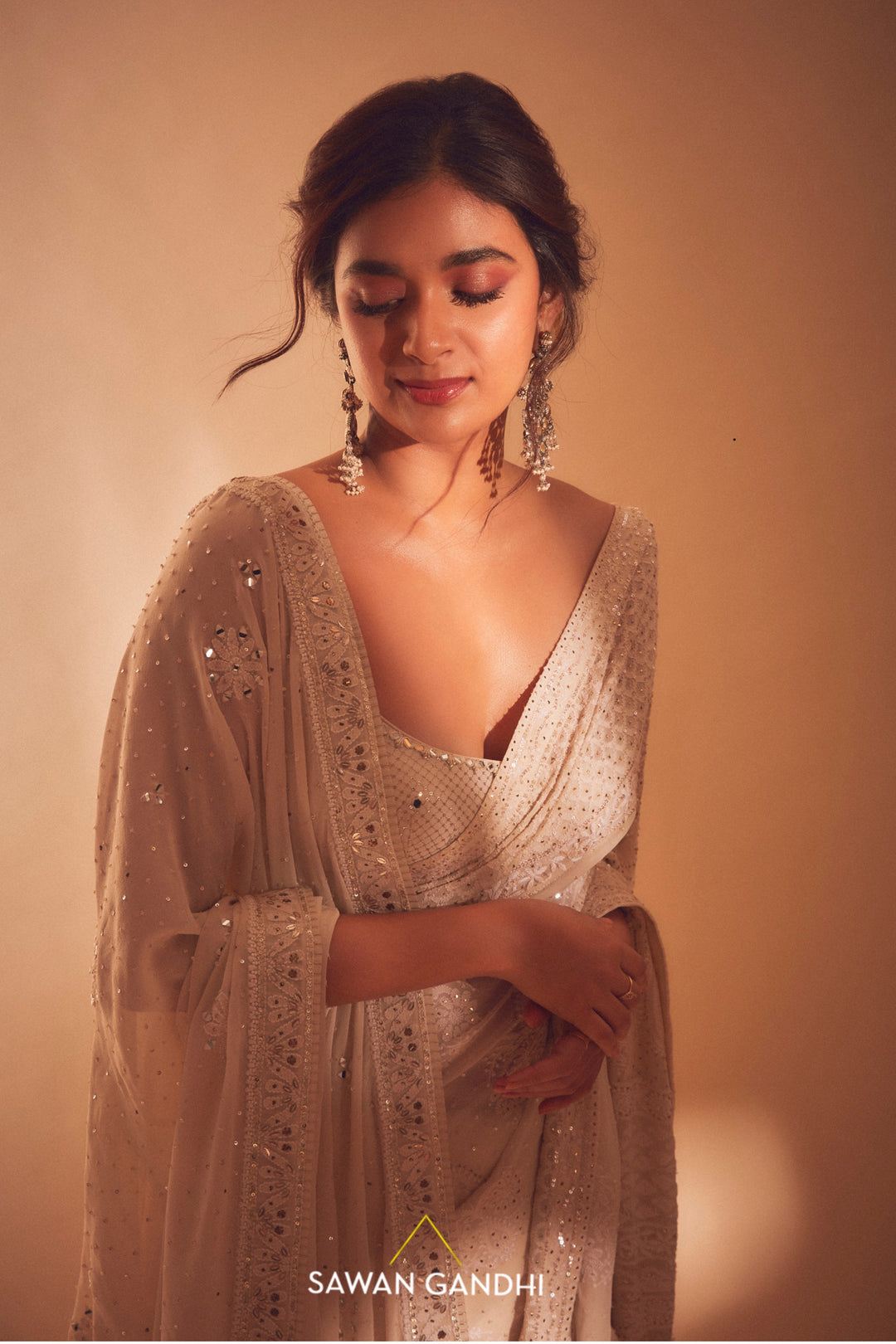 Keerthy suresh in Mahruu Ivory Chikankari saree