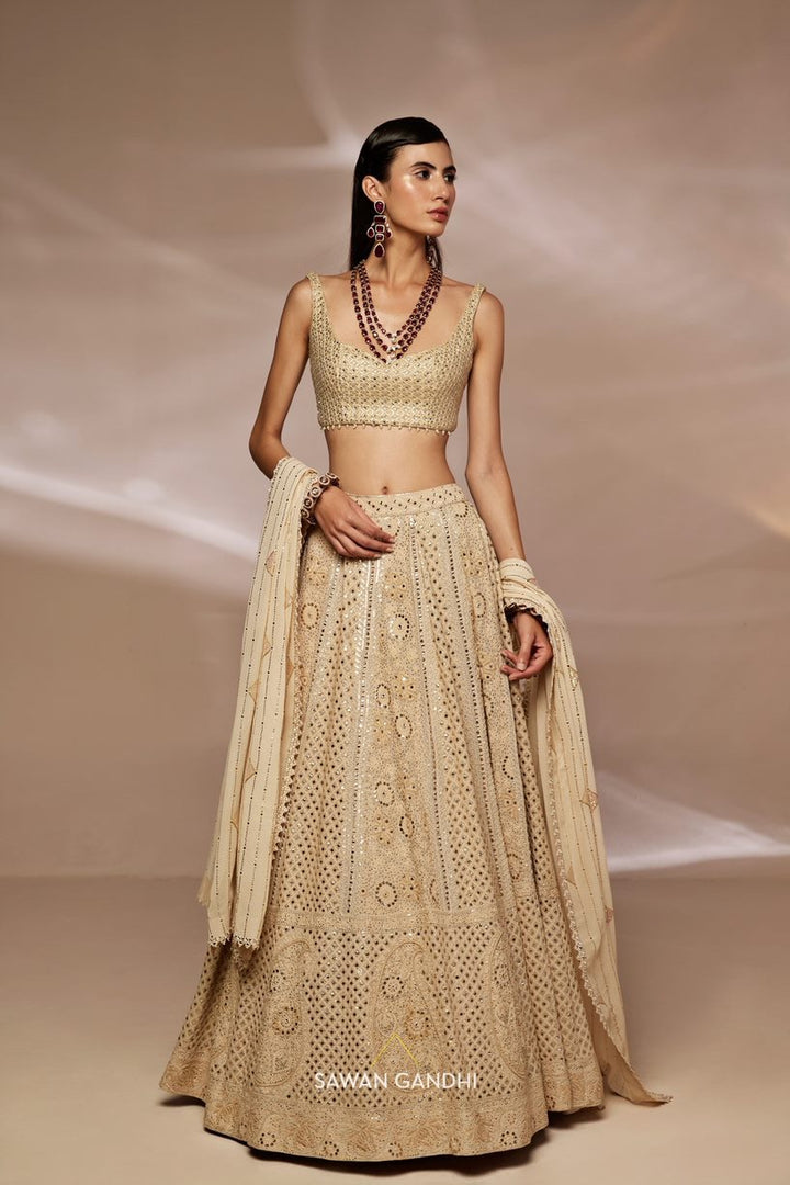 Gold chikankari lehenga set