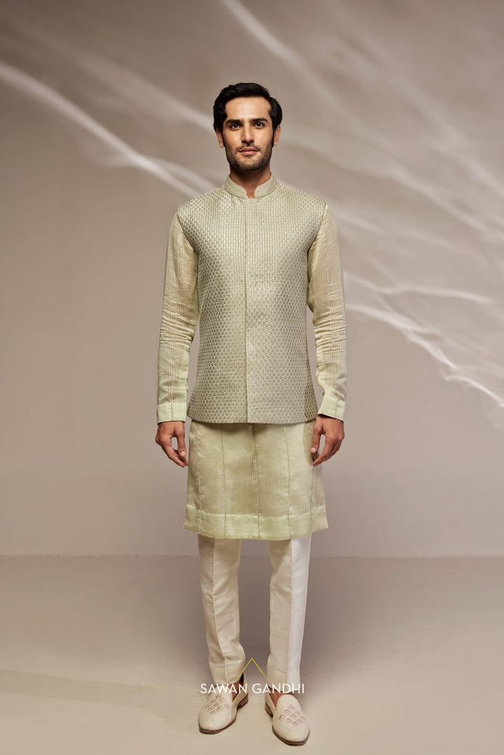Pista green Nehru and ghicha organza kurta